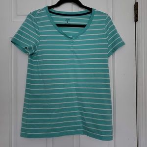 3for$25 teal white stripe v-neck Joe fresh tee shirt buttons summer spring sleep
